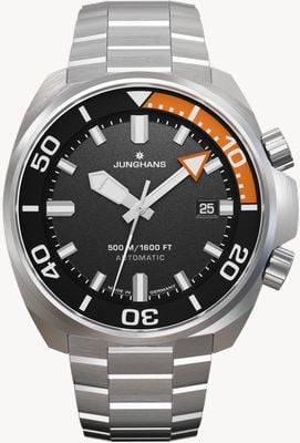 Junghans アクアリス ダイバー オートマチック (46.9mm) マットグレー文字盤 / ステンレススチールブレスレット + オレンジラバーストラップ 27/4668.44