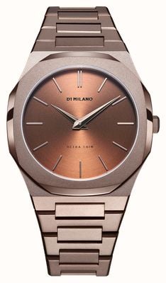 D1 Milano 超薄型チョコレート（40mm）ブラウンブラッシュダイヤル / ブラウンPVDステンレススチールブレスレット UTBJ10