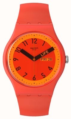 Swatch Stolzes rotes rotes Zifferblatt, rotes Silikonarmband SO29R705