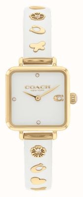 Coach 女士 cass（22 毫米）白色方形表盘/白色树脂金色不锈钢表链 14504308
