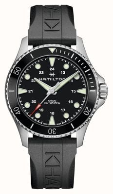 Hamilton Scuba automatique kaki marine (43 mm) cadran noir / bracelet en caoutchouc noir H82515330