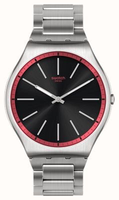 Swatch Mostrador preto grafite vermelho / pulseira de aço inoxidável SS07S129G