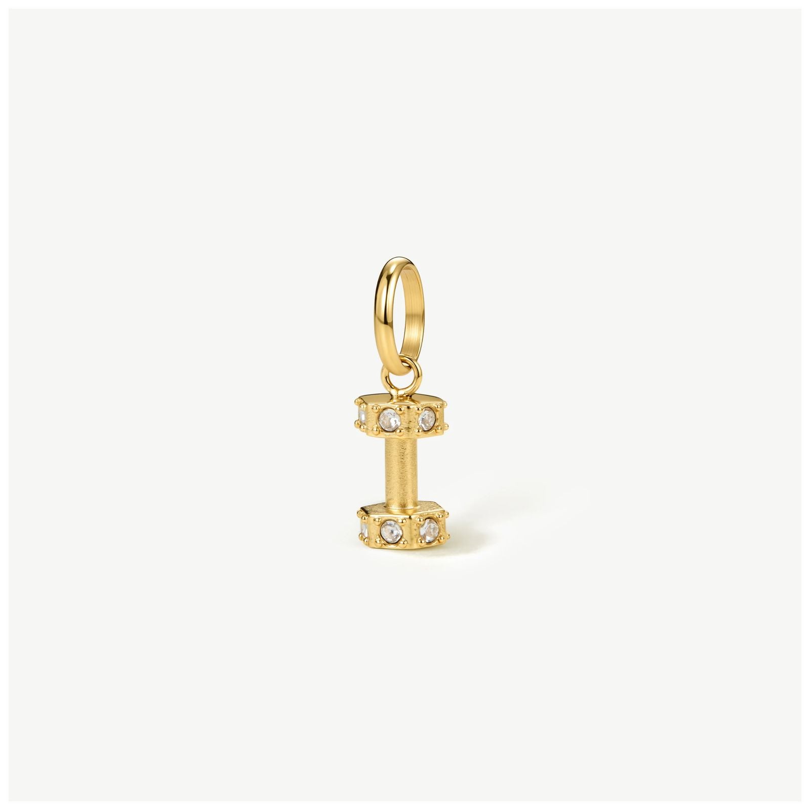 DLOUISE Gold Tone White Stone Mini Dumbbell Charm CH54 Jewellery
