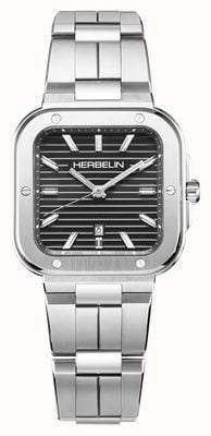 Herbelin Montre Cap Camarat carrée à quartz (35 mm), cadran noir / bracelet en acier inoxydable 14546B14