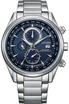 Citizen Eco-drive wereldchronograaf a.t radiogestuurd (43 mm) blauwe wijzerplaat / roestvrijstalen armband AT8260-85L