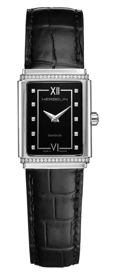 Herbelin Art D&Atilde;co 1925&acirc;s Diamond 22mm Black Dial  Watch