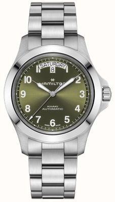 Hamilton Khaki field king day-date auto (40 mm), zielona tarcza słoneczna / bransoleta ze stali nierdzewnej H64475160