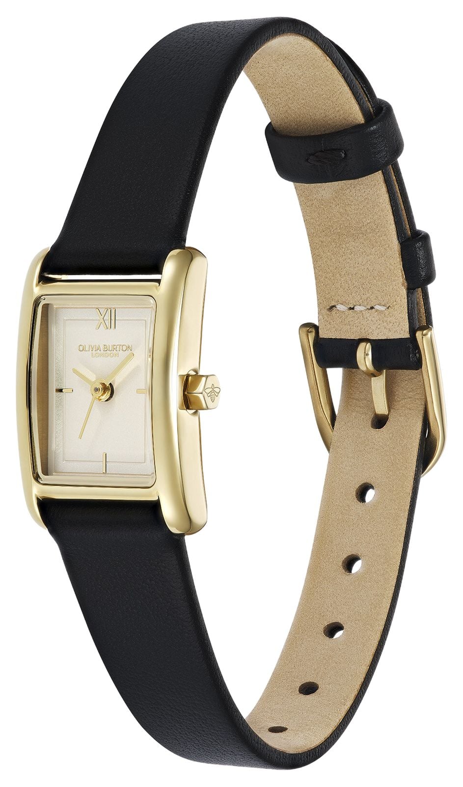 Olivia Burton Bracelet mini Grove 16mm or et cuir noir montre