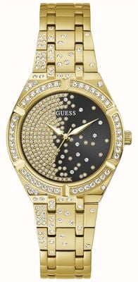 Guess Женские часы Afterglow с черным хрустальным циферблатом и золотым браслетом из нержавеющей стали GW0312L2