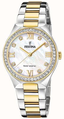Festina 女式太阳能（35毫米）珍珠贝母表盘/两色不锈钢表链 F20659/1