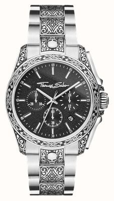 Thomas Sabo Rebel at Heart Totenkopf (41 mm) schwarzes Zifferblatt / Edelstahlarmband WA0377-201-203-41