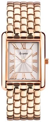 Accurist Rechteckige Quarzuhr für Damen (26 mm) mit weißem Zifferblatt und Roségold-PVD-Edelstahlarmband 71011