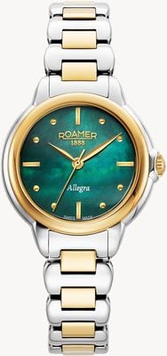 Roamer Reloj Allegra para mujer (32 mm), esfera de nácar verde / brazalete de acero inoxidable de dos tonos 977847 47 70 20