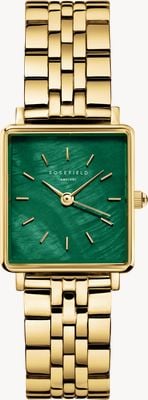 Rosefield Quadrante in madreperla verde smeraldo Boxy xs (22 mm) / bracciale in acciaio inossidabile placcato oro BEGSG-Q050