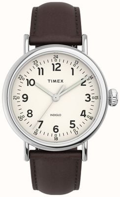 Timex Standard cremefarbenes Zifferblatt, braunes Lederarmband TW2V27800