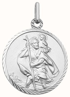 James Moore TH Silver  St Christopher Diamond Cut Round Pendant G6962