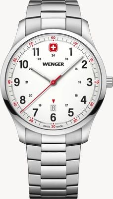 Wenger City Sport Quarzuhr (42 mm), mattes weißes Zifferblatt / Edelstahlarmband 01.1441.133