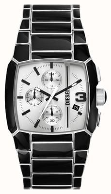 Diesel Reloj de suspenso para hombre (40 mm) con esfera plateada y brazalete de acero inoxidable negro y plateado. DZ4646
