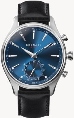 Kronaby Montre connectée hybride Sekel (41 mm) cadran bleu / bracelet cuir italien noir S3758/1