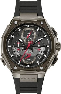 Bulova Chronographe Precisionist « série X » (45 mm) cadran noir / bracelet en caoutchouc noir 98B358