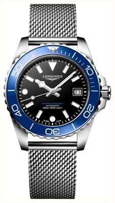 LONGINES ハイドロコンクエスト オートマチック (39mm) ブラックラッカーダイヤル / ステンレススチールメッシュブレスレット L37794906
