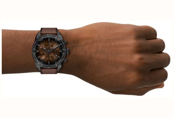 Diesel Spiked Black Leather Brown Dial Watch DZ4735 - alternative Ansicht 6