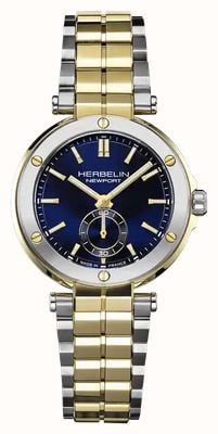 Herbelin 女式 Newport 石英表（35 毫米）蓝色太阳纹表盘/双色不锈钢表链 18289BT1N35