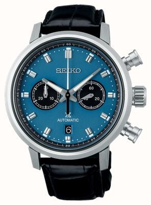 Seiko Prospex speedtimer 1964 recréation de chronographe (42,5 mm) cadran bleu / bracelet cuir crocodile noir SRQ039J1