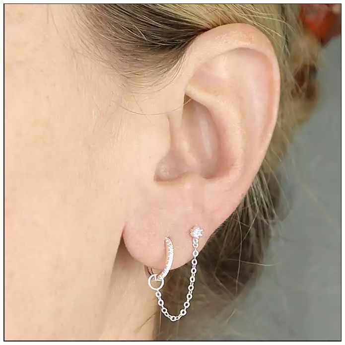 James Moore CME Silver Cz Stud And Hoop Drop Earrings H5523