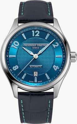 Frederique Constant Klasyczny automatyczny zegarek Runabout w limitowanej edycji (42 mm) z niebieską tarczą słoneczną / niebieskim paskiem skórzanym FC-303RMLN5B6