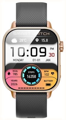 STORM Reloj inteligente S-vion AMOLED (37,5 mm), caja en oro rosa y correa de silicona negra 47564/RG/BK