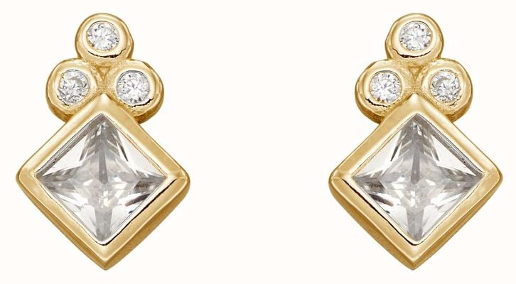 Elements Silver Gold Plated Sterling Silver Diamond And Round Cut Cubic Zirconia Stud Earrings E6273C