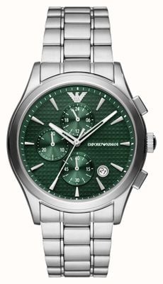 Emporio Armani Homens | mostrador cronógrafo verde | pulseira de aço inoxidável AR11529