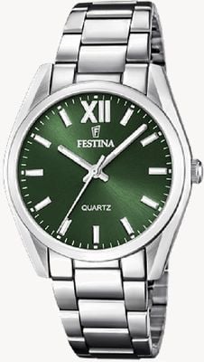 Festina Acero clasico (36,8 mm) grünes Zifferblatt / Edelstahlarmband F20622/4