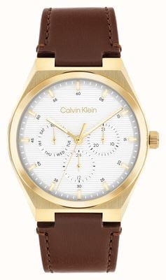 Calvin Klein Ck Motion Multifunktion (39 mm) weißes Zifferblatt / braunes Lederarmband 25200523