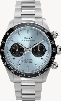 Timex Waterbury Heritage Chronograph (39mm) Ice Blue Sunray Dial / Stainless Steel Bracelet TW2Y70500