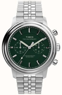 Timex Waterbury Metropolitan Chronograph (41mm) Green Dial / Stainless Steel Bracelet TW2Y23600