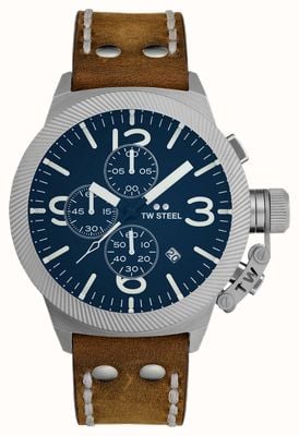 TW Steel Cronografo mensa (45 mm) quadrante blu/cinturino in pelle italiana marrone CS106