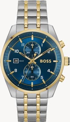 BOSS Skytraveller Chronograph (44 mm) blaues Zifferblatt / zweifarbiges Edelstahlarmband 1514247