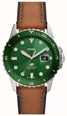 Fossil Mostrador verde com pulseira de couro bege masculino FS5946