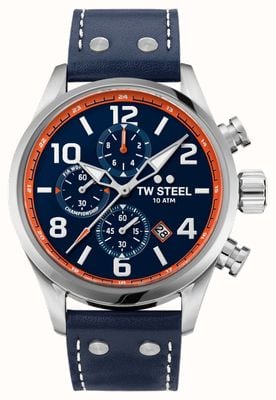 TW Steel Volante | blauwe chronograaf wijzerplaat | blauwe lederen band VS89