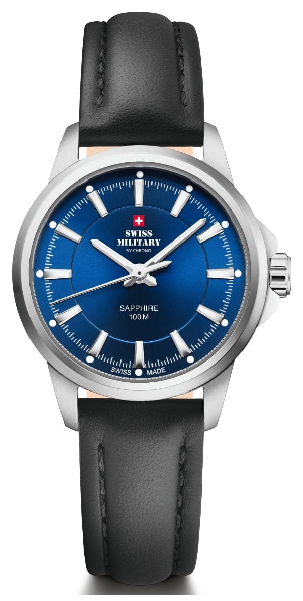Swiss Military by Chrono Blue Dial Black Leather Strap Watch