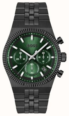 BOSS Zegarek kwarcowy Candor Prime Chronograph (41 mm) z zieloną tarczą i bransoletą ze stali nierdzewnej z powłoką PVD w kolorze czarnym 1514308