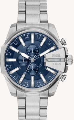 Diesel Mega chief slim chronograph (48mm) Marineblaues Sonnenschliff-Zifferblatt / Edelstahlarmband DZ4721