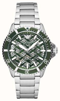 Emporio Armani Herenhorloge met groene skeletwijzerplaat en groene ring AR60061