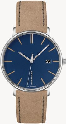 Junghans フォームダメン|ブルーダイヤル|ベージュのレザーストラップ 47/4255.00