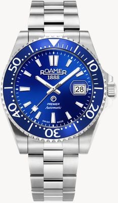 Roamer Premier 自动机械 (42毫米) 蓝色太阳纹表盘 / 不锈钢表链 986983 41 45 21