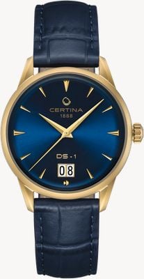 Certina Ds-1 big date powermatic 80 (41 mm) tarcza w kolorze granatowym / niebieski pasek skórzany C0294263604100