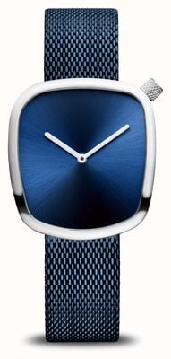 Bering Classique | galet | bracelet en filet bleu | cadran bleu 18034-307