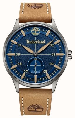 Timberland 贝克曼小秒针石英（44 毫米）蓝色表盘/棕褐色皮革表带 TDWGA2181602